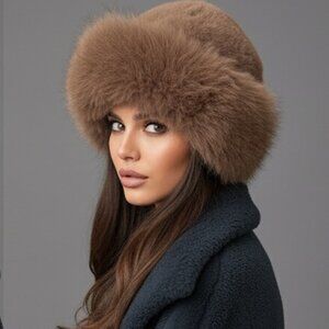 Brown Faux Fur Winter Bucket Hat